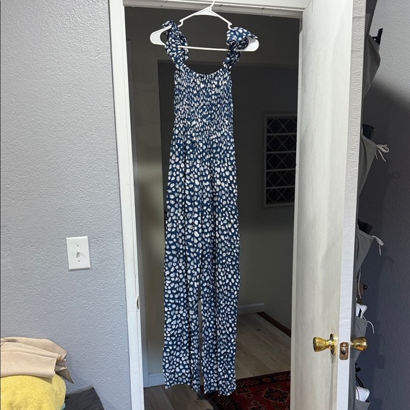 Tiare Hawaii Blue and White Polka Dot Jumpsuit - Picture 1 of 3